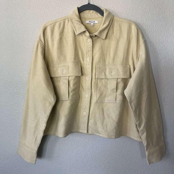 NWT Madewell Flannel Cargo Button-Up Shirt in Haystack White Women’s Size M - Picture 3 of 16